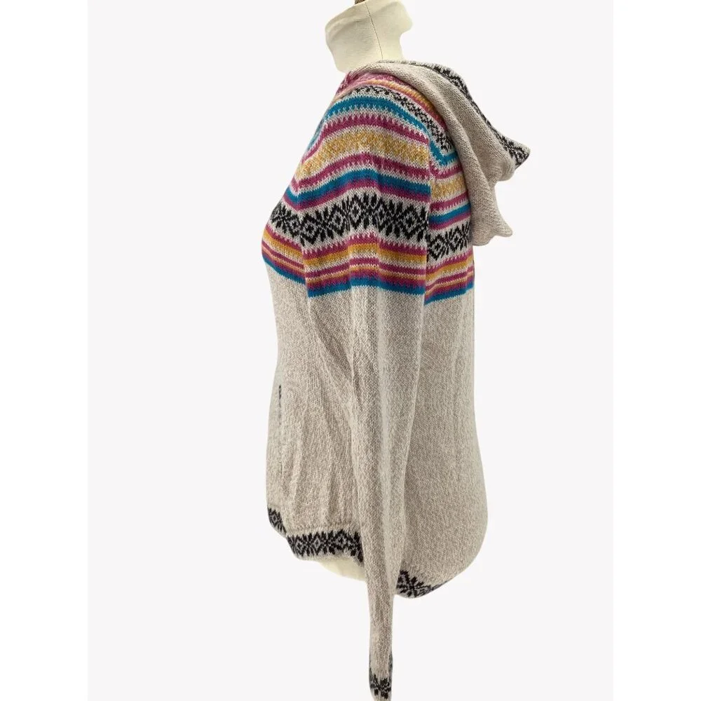 Kiss My Alpaca Multicolor Knit Hoodie Pullover Sweater Lace-Up Neck Women Size M - Picture 6 of 8